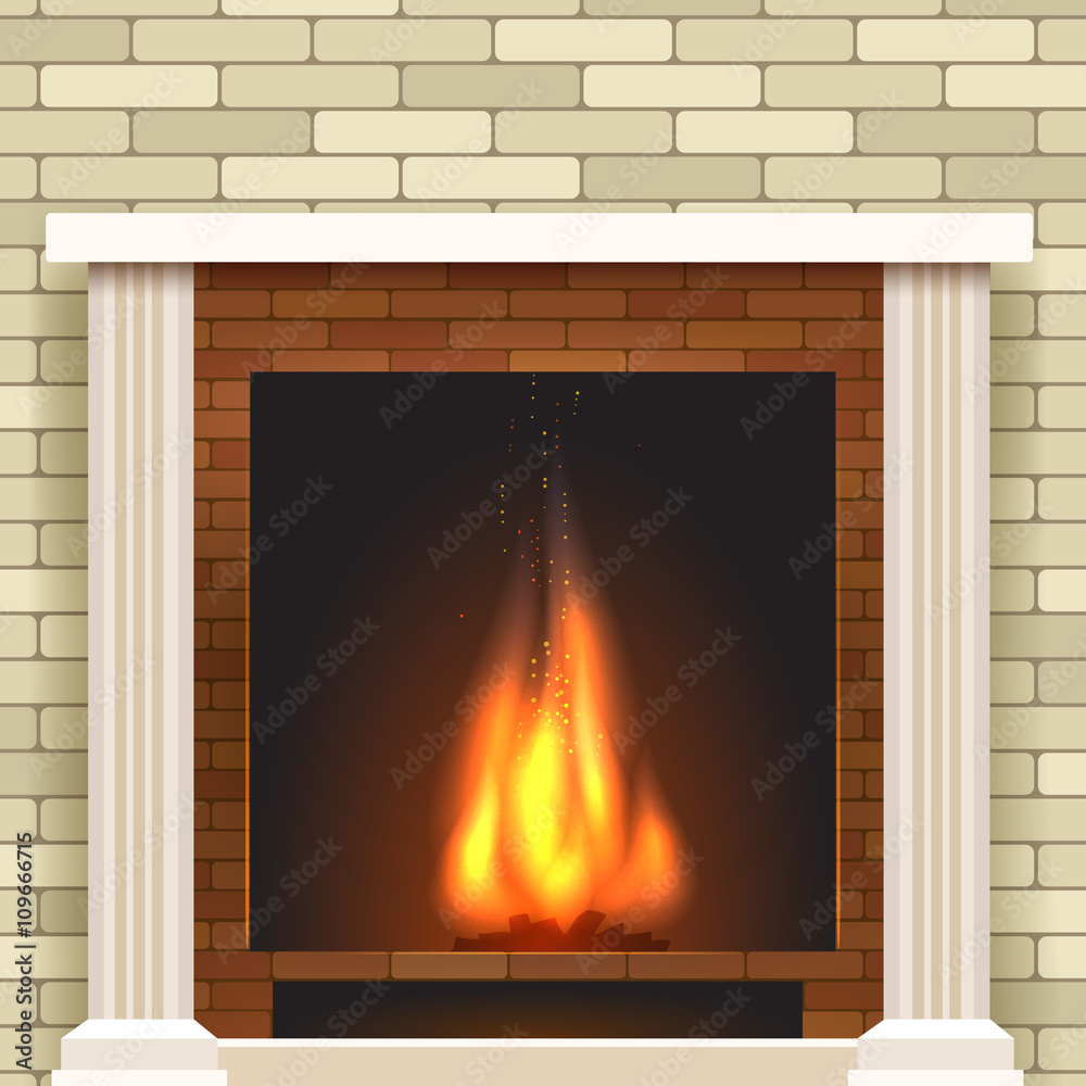 Fototapeta premium Classic fireplace icon. Vector fireplace for living room interior