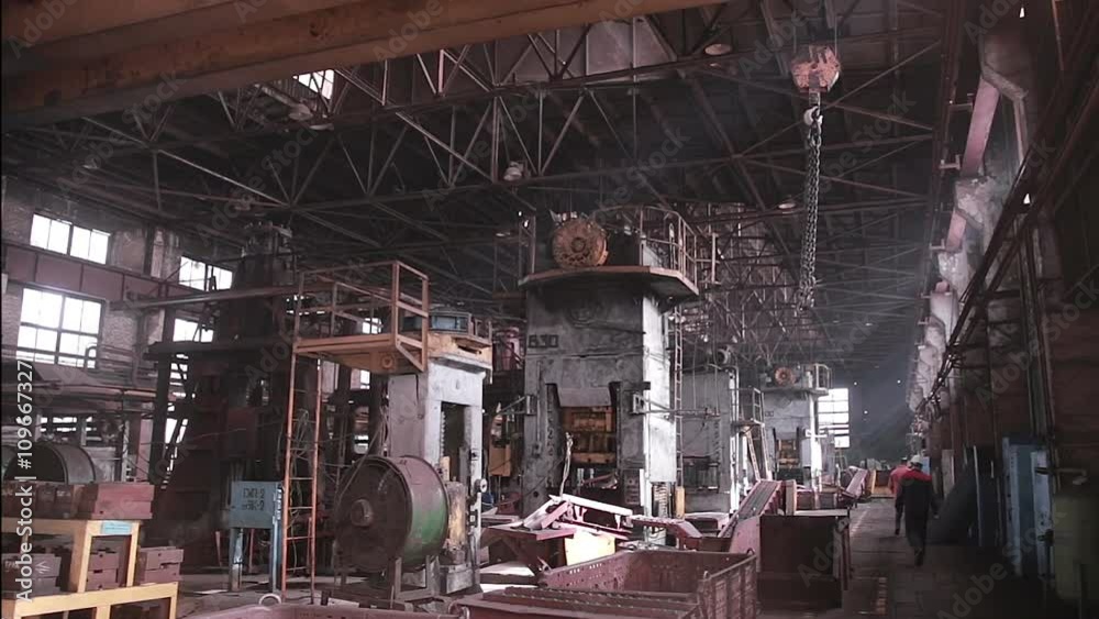 Huge old metall production plant interior.  Full HD.