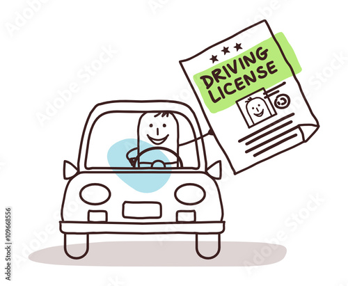 cartoon characters and car - driving license