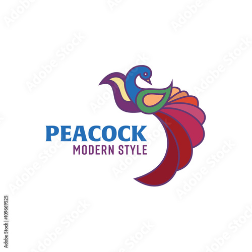 Peacock colored birds illustration of a modern design, high quality performance for your brand logo style flat