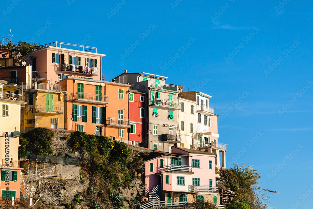 Colorful Manarola houses in Cinque Terre, Italy.