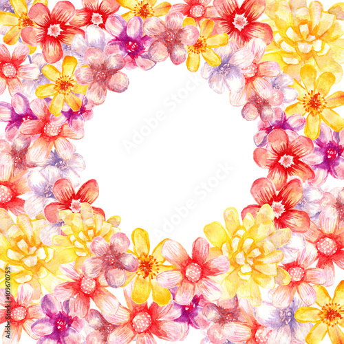 Round watercolor floral frame.