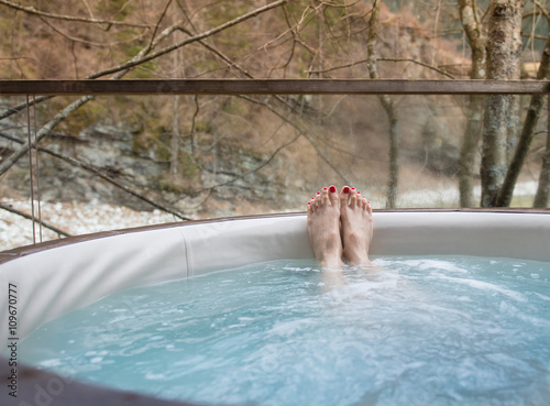 Relaxing in hot tub