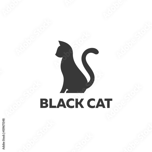 Black cat sitting on a white background Logo Design in modern minimalist illustrations flat icons