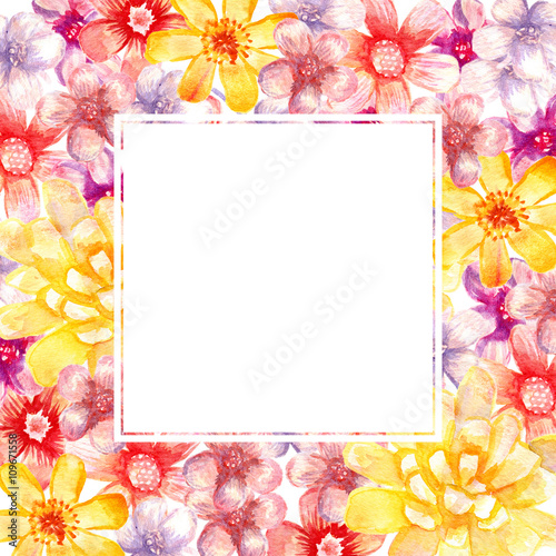 Square watercolor floral frame.