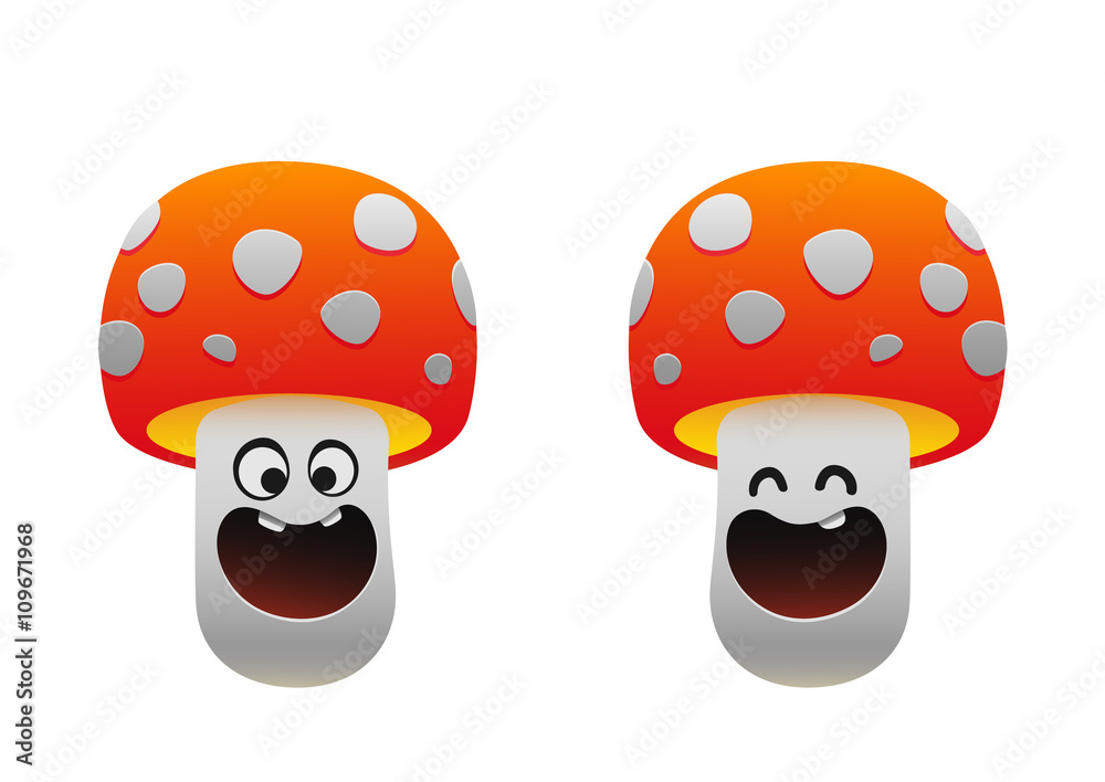 Obraz premium cheerful mushroom smiling two types red
