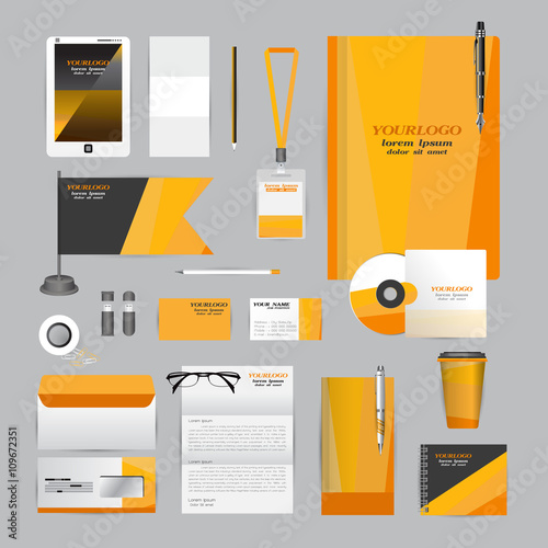 White identity template with blue origami elements. Vector company style for brandbook guideline and Pens mugs CDs books business cards letterhead flag Card Portfolio employees Tablet