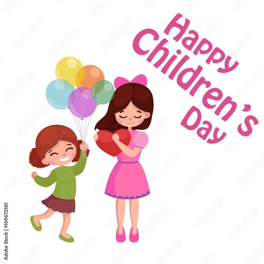 Vector illustration kids playing, greeting card happy childrens day background Vector illustration kids playing, greeting card happy childrens day background
