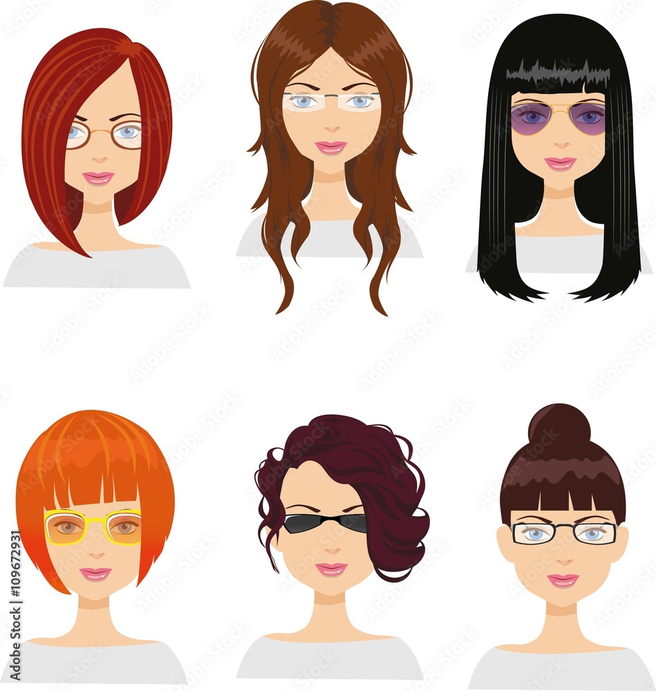 Girl avatars with different haircuts and glasses Girl avatars with different haircuts and glasses