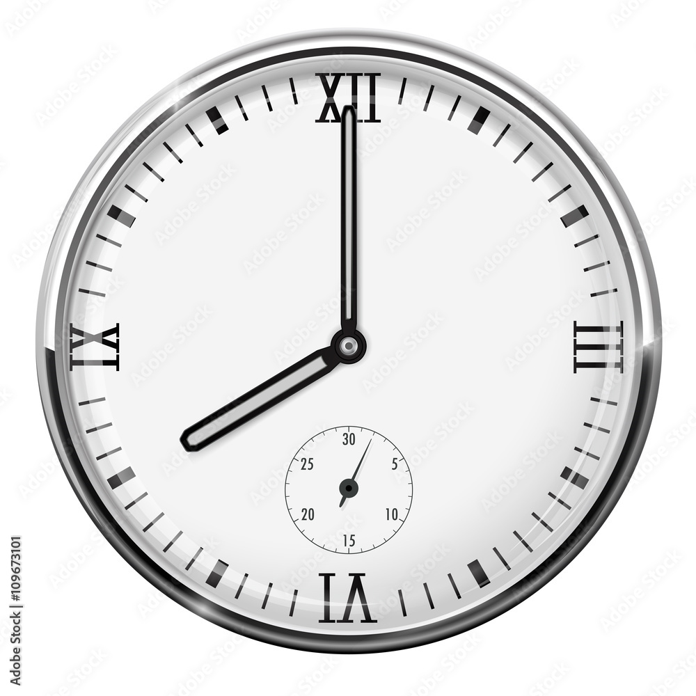 Round clock with chrome frame. Eight o'clock Round clock with chrome frame. Eight o'clock