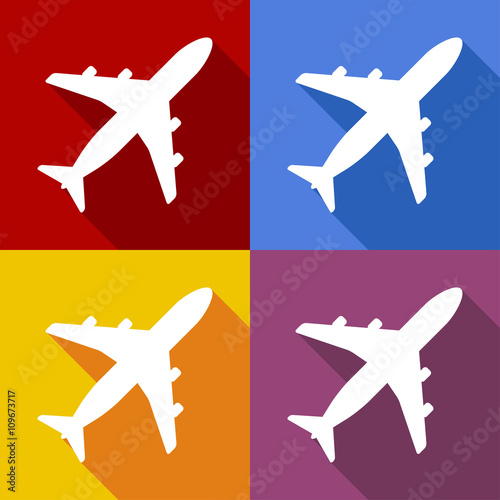 Icono plano avion con sombra en varios colores