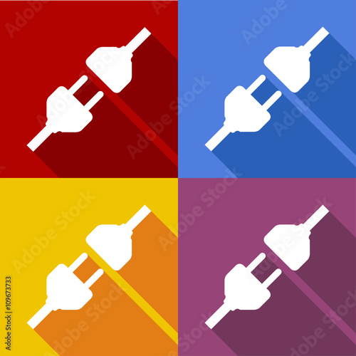 Icono plano enchufe electrico con sombra en varios colores