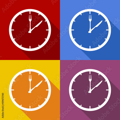 Icono plano hora de comer con sombra en varios colores