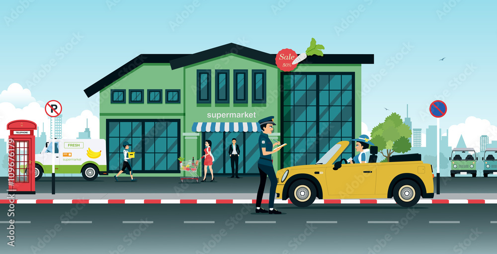 Fototapeta premium Traffic police are writing prescriptions for making illegal traffic.