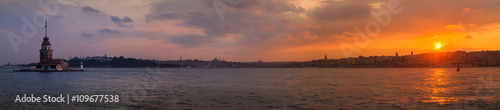 Photography Maiden's Tower in Istanbul,panorama of a sunset on the coast