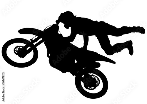 Man on flying bike on white background