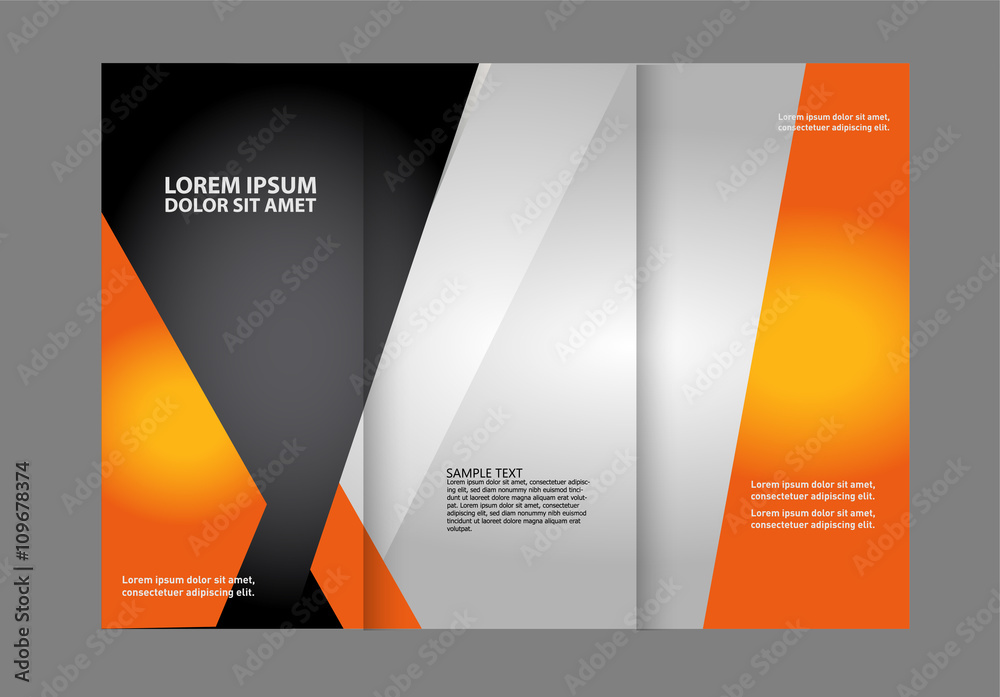 Vector red and black trifold brochure design template with abstract