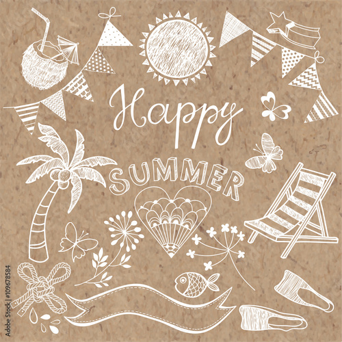 Happy summer, vector set. Isolated design elements.