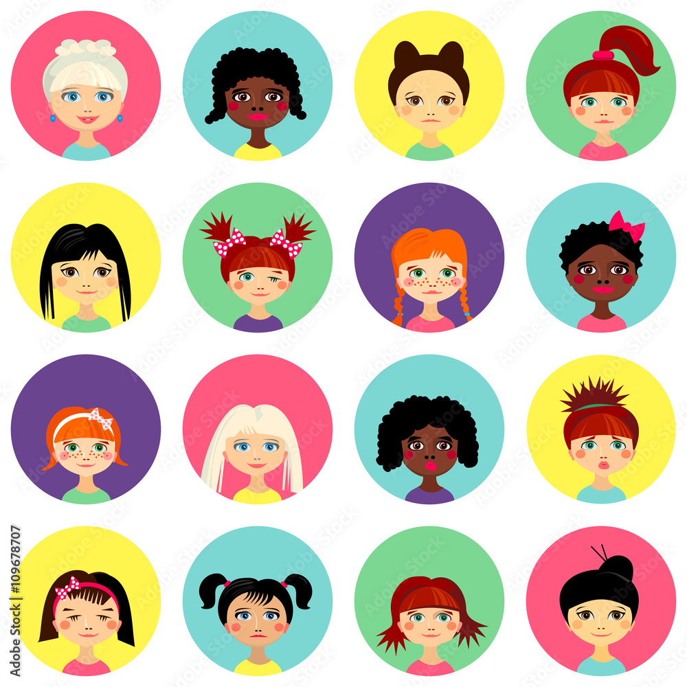 Multinational female face avatar profile heads Multinational female face avatar profile heads