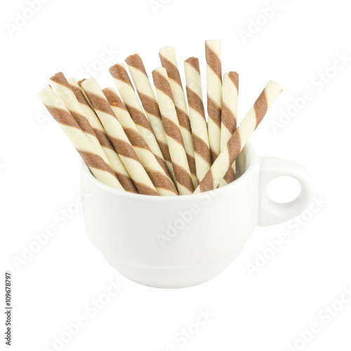 Wafer stick on cup white isolated on white