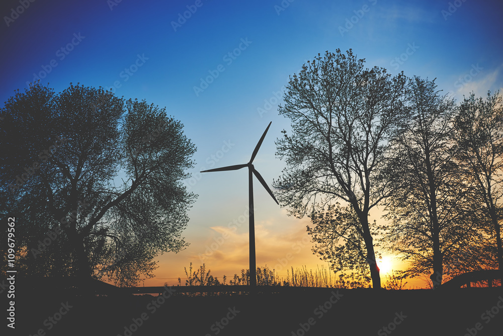 Fototapeta premium Elektrownia wiatrowa na tle wieczornego nieba