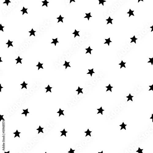 Seamless pattern with black stars on white background