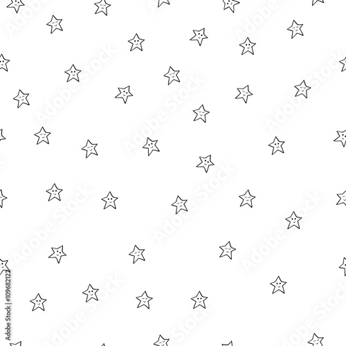 Seamless pattern with black stars on white background