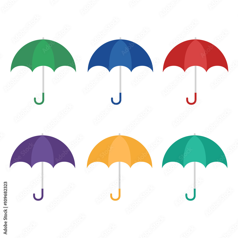 Set of six colorful umbrella. Vector illustration.