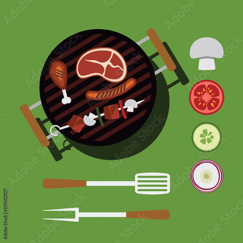 Grill bbq food set, vect