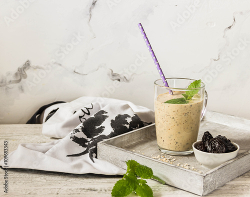 Healthy Breakfast Smoothie with Prunes. Copyspace