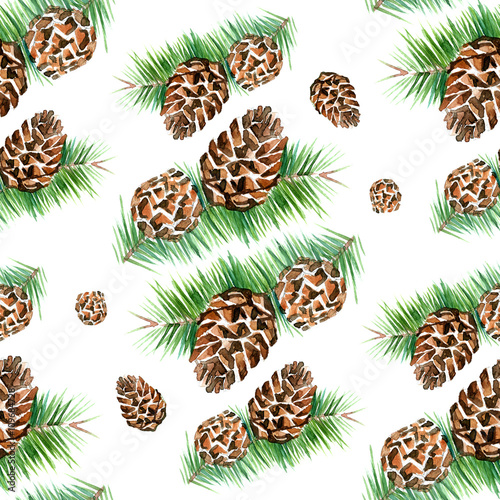 Watercolor summer insulated pine cone pattern