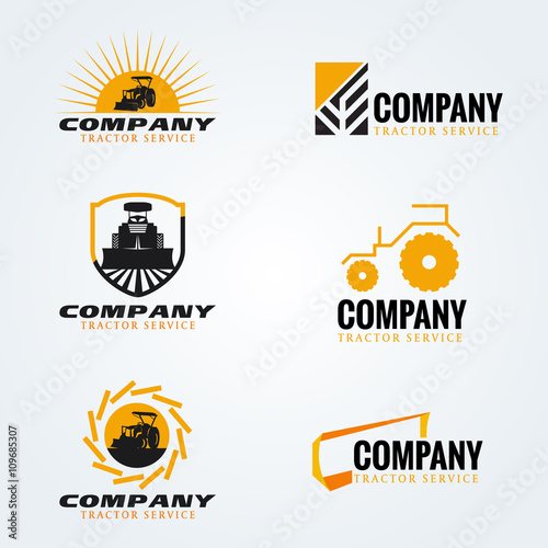 Yellow and black Tractor logo vector set design