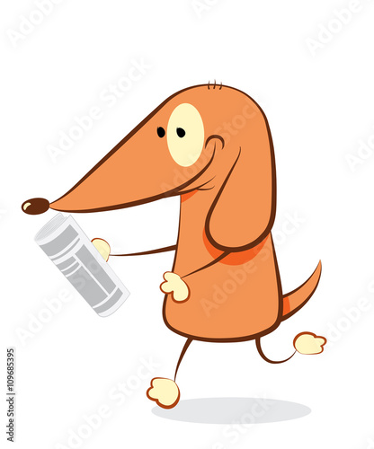 Funny Dog bringing a newspaper - a vector illustration representing a friendly cartoon dog walking on two legs and bringing a newspaper