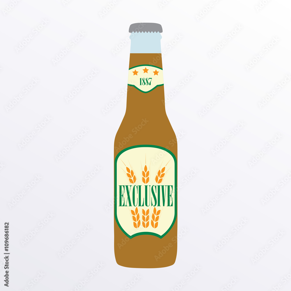 Bottle of beer icon with label isolated on white background. Colorful vector illustration. Symbol or design element for restaurant, beer pub or cafe. Bottle of beer icon with label isolated on white background. Colorful vector illustration. Symbol or design element for restaurant, beer pub or cafe.