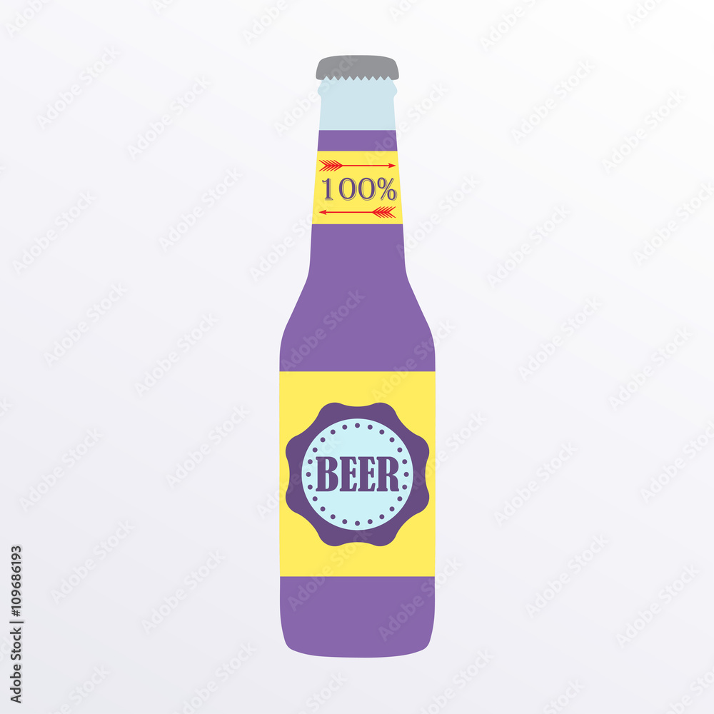 Bottle of beer icon with label isolated on white background. Colorful vector illustration. Symbol or design element for restaurant, beer pub or cafe. Bottle of beer icon with label isolated on white background. Colorful vector illustration. Symbol or design element for restaurant, beer pub or cafe.