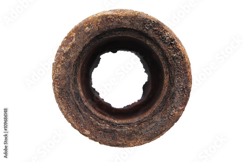 Top view of an old rusty pipe isolated on a white