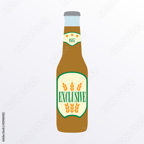 Bottle of beer icon with label isolated on white background. Colorful vector illustration. Symbol or design element for restaurant, beer pub or cafe.
