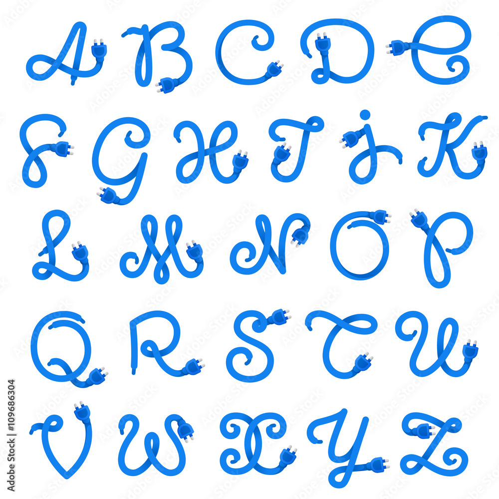 Fototapeta premium Alphabet letters logo formed by plug cable.