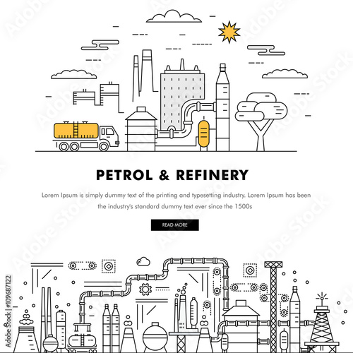 Obraz na płótnie Modern petrol industry thin block line flat color icons and composition with gas station technology and development gasoline program w salonie