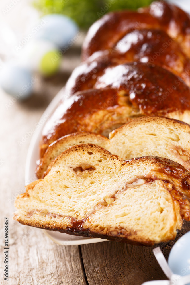 Sweet homemade bread with nuts and marmalade Sweet homemade bread with nuts and marmalade