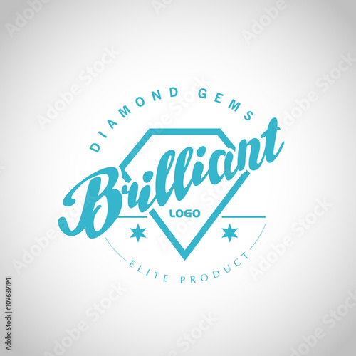 Vector flat jewelry logo isolated on white background. Diamond shop, crystal store brand mark. Accessory store, jewel business insignia. Hand written font.