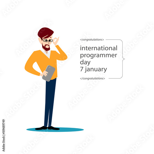 Vector flat simple friendly character isolated. Text message. Profession human icon. Person portrait.