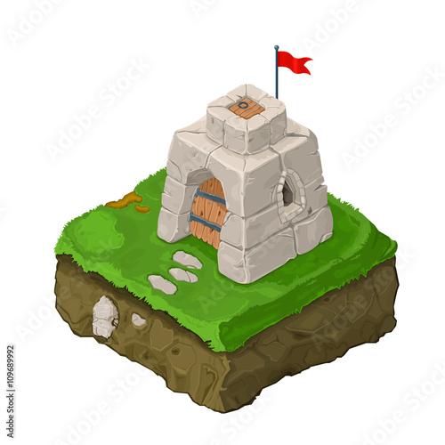 Isometric Vector Illustration icon of old Castle Fort.
Old fortified building - game graphic concept.