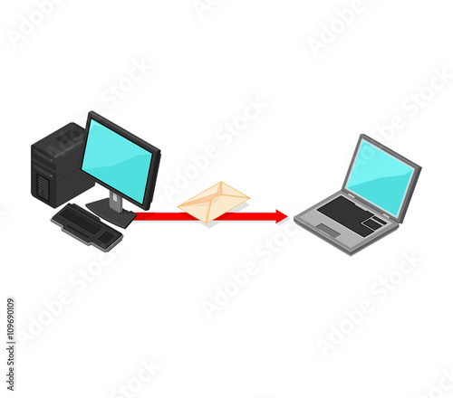 Isometric Vector Illustration icon of Computer Email information.
Computer information - Data transfer concept.