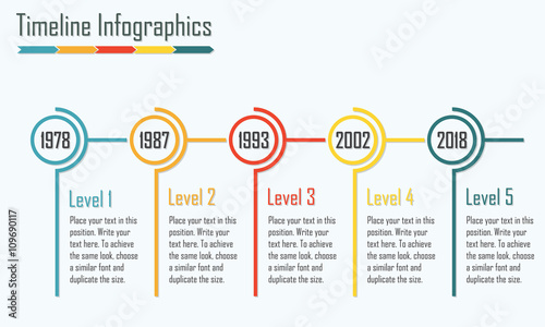 Timeline Infographics template. Isolated design elements. Colorful vector illustration.