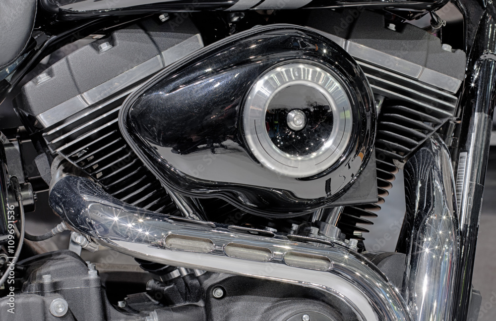 Detail of air cooled twin engine of motorcycle Detail of air cooled twin engine of motorcycle