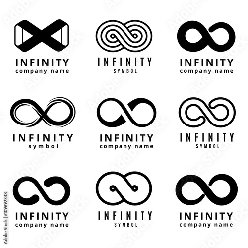 Vector different infinity logos set. Infinite cycle emblem, infinity  badge, infinity figure eight illustration