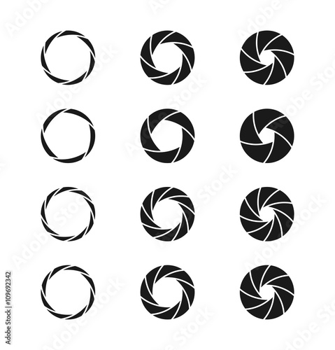Camera shutter photographer logo icons vector set. Shutter equipment, shutter logo, technology shutter illustration