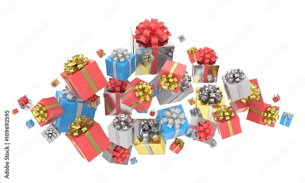 flying gift boxes on white. 3d rendering. flying gift boxes on white. 3d rendering.