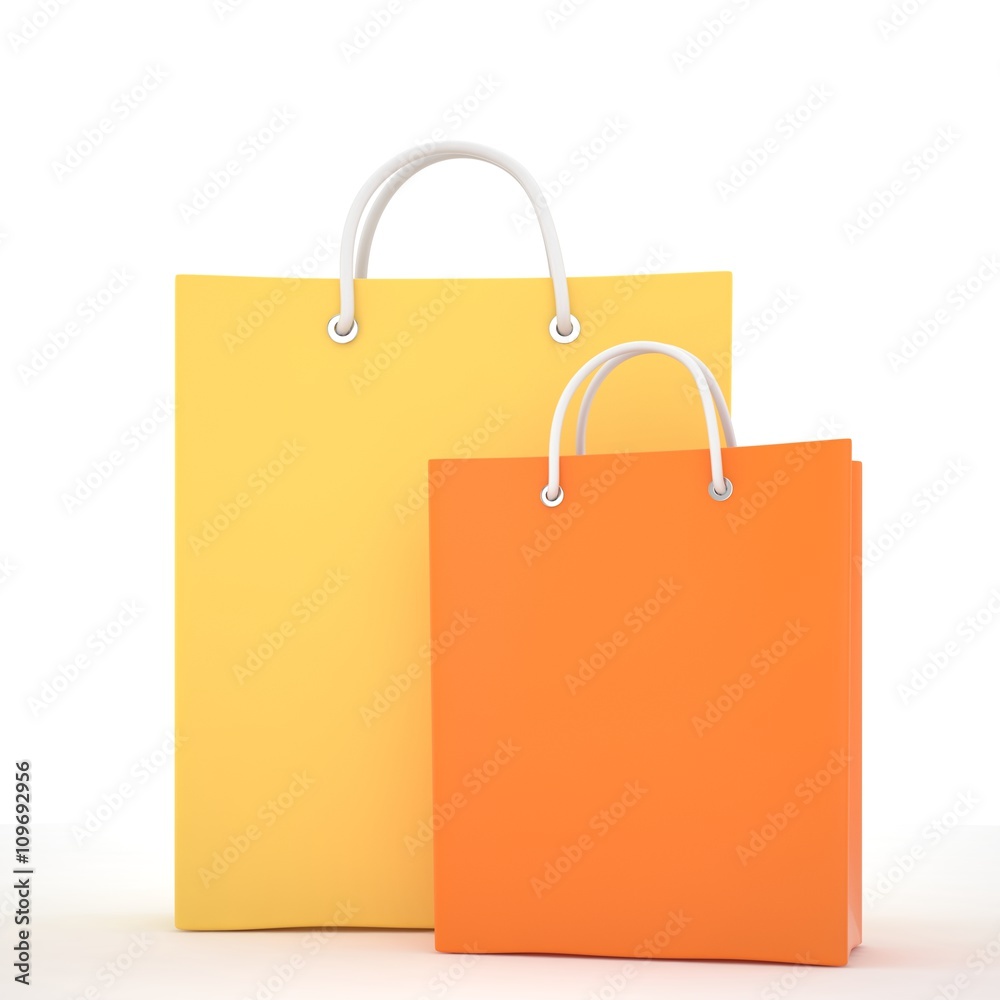 Paper Shopping Bags isolated on white background. 3d rendering. Paper Shopping Bags isolated on white background. 3d rendering.